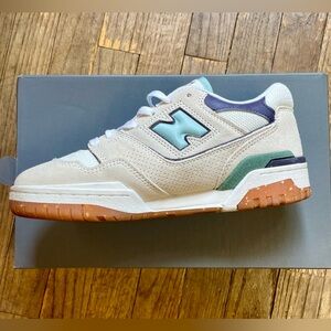 New Balance Women 550 Sneakers in Beige, Mint, Purple + Gum Sole